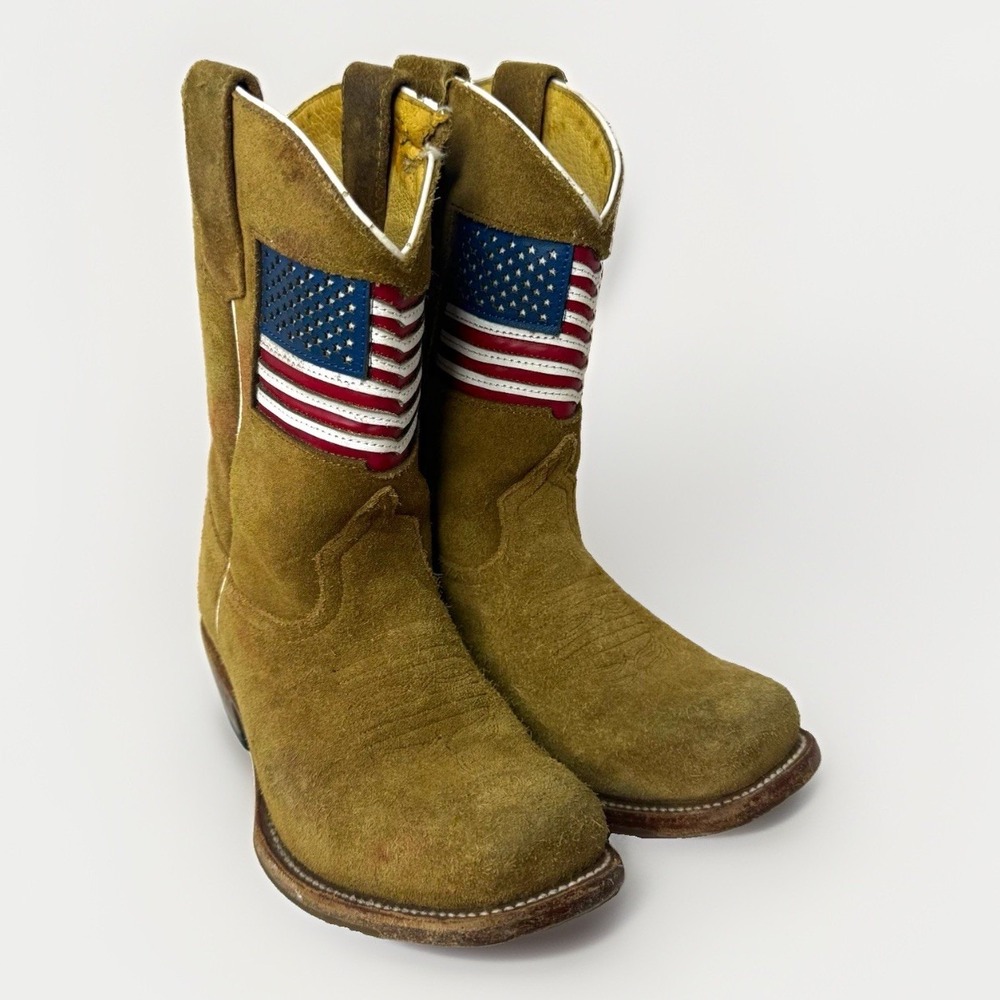 Kemo Sabe Kids Brown Suede Western Cowboy Boots American Flag Design US 5